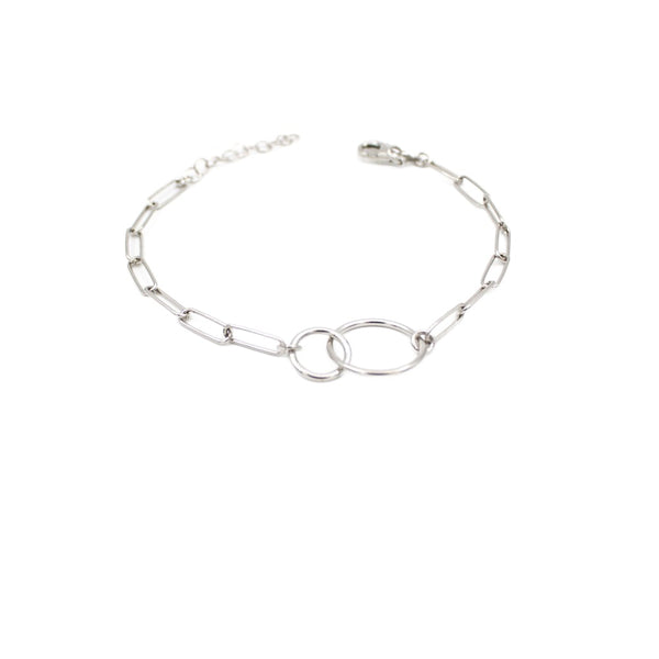 Bracelet, 925 Sterling Silver, Two Circle, Links Chain