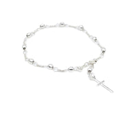 Silver rosary bracelet with diamond circles and a cross 925 sterling silver