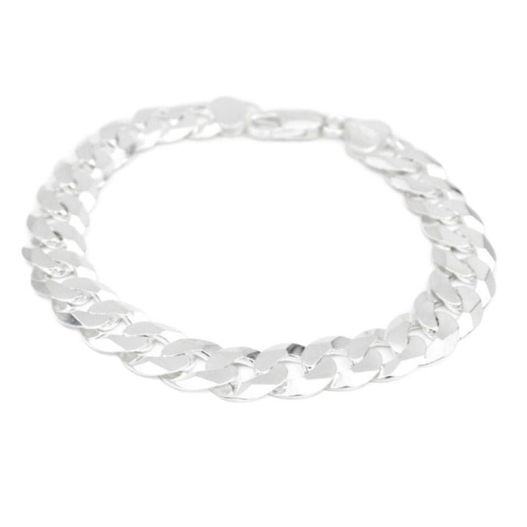 Bracelet, 925 Sterling Silver, Men's Curb Chain, Wide 1.1 cm, Panzer, Unisex