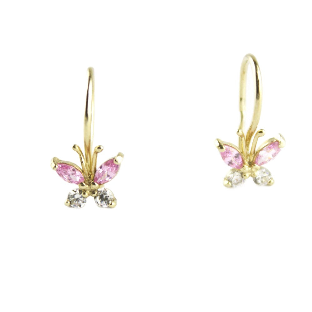 Earrings, 925 Sterling Silver, Butterfly with Cubic Zirconia, Gold Plated, For Girls