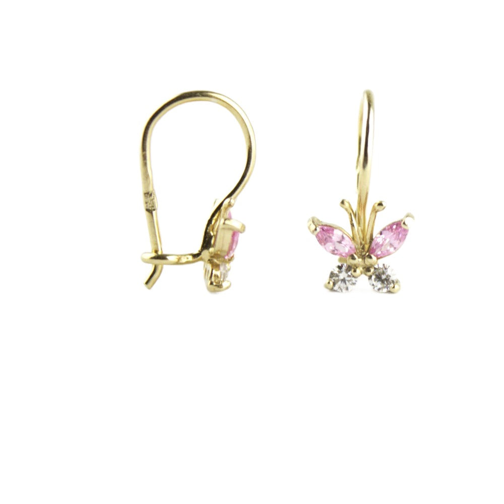 Earrings, 925 Sterling Silver, Butterfly with Cubic Zirconia, Gold Plated, For Girls