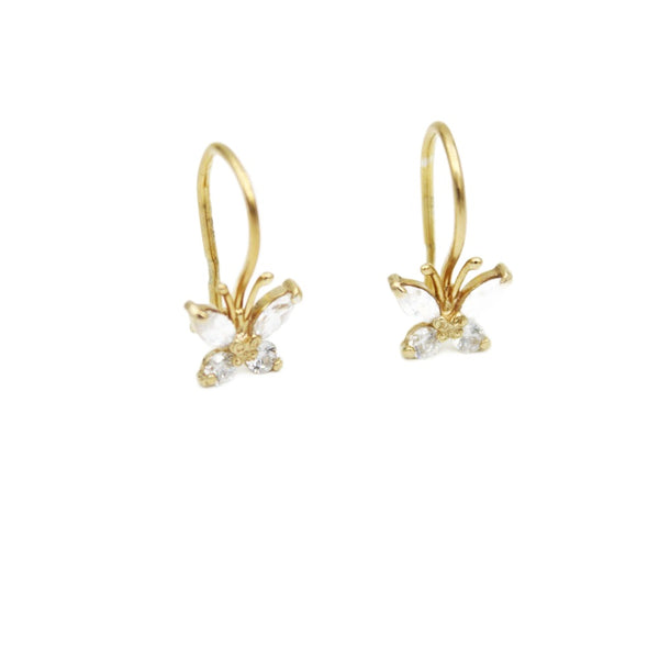 Earrings, 925 Sterling Silver, Butterfly with Cubic Zirconia, Gold Plated, For Girls