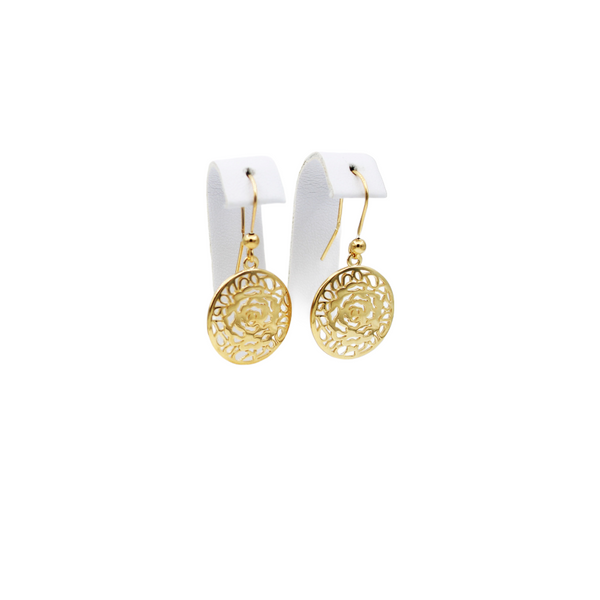 Earrings, 925 Sterling Silver, Openwork Rose, Gold Plated