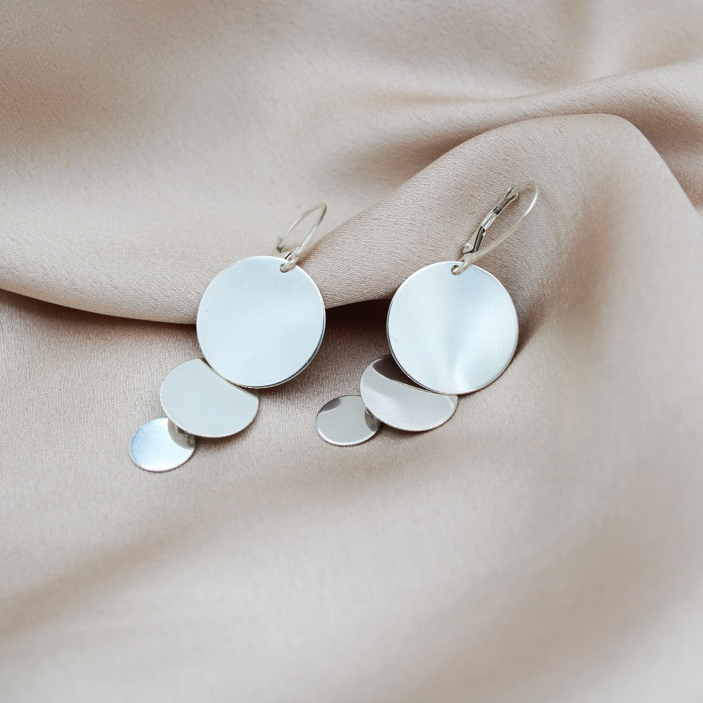 Earrings, 925 Sterling Silver, Drop Disc