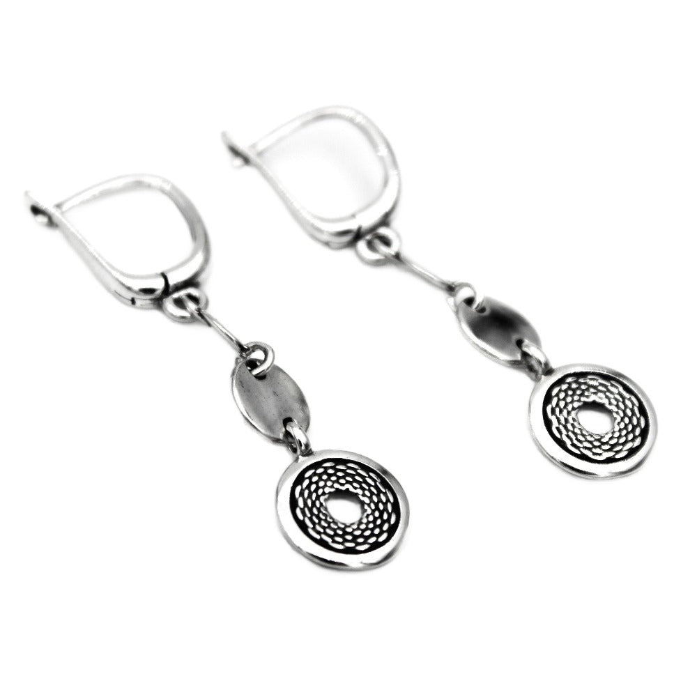 Earrings 925 sterling silver, drop with oxidized circle