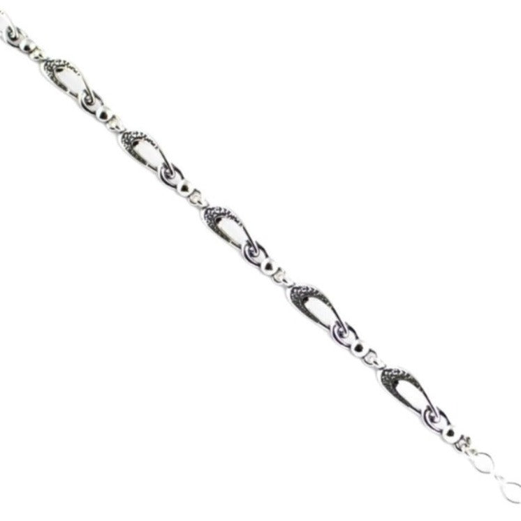 Bracelet 925 Sterling Silver, Oxidized, Chain Links, Openwork