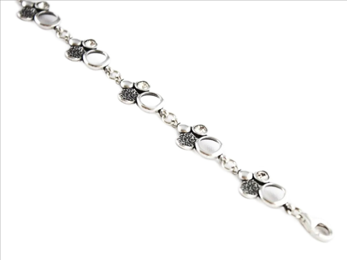 Bracelet 925 Sterling Silver, Cubic Zirconia, Oxidized, Circle, Openwork