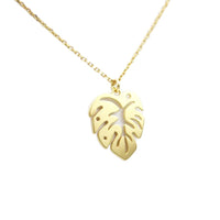 Necklace 925 Sterling Silver, Monster Leaf, Openwork Pendant, Gold Plated