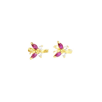 Earrings, 925 Sterling Silver, Cubic Zirconia, Butterfly, For Girls, Gold Plated