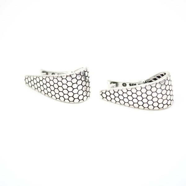 Earrings, 925 Sterling Silver, Honeycomb Pattern