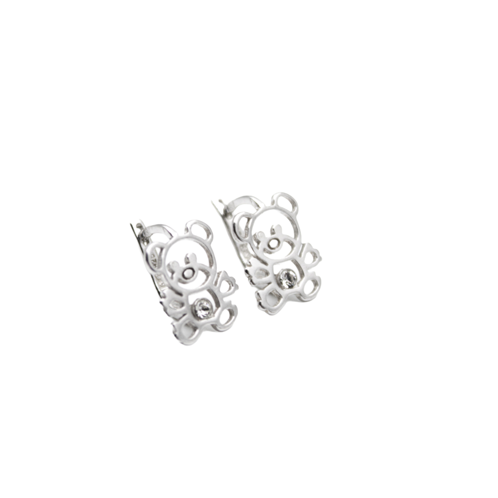 Earrings, 925 Sterling Silver, Cubic Zirconia, Little Bear, For Girls