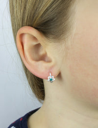 Earrings, 925 Sterling Silver, Flower, Cubic Zirconia, For Girls