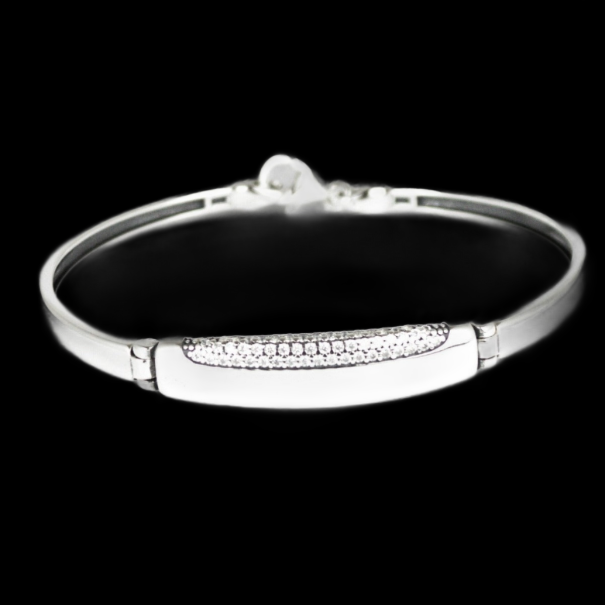 Bracelet, 925 Sterling Silver, Cubic Zirconia Bangle, Smooth