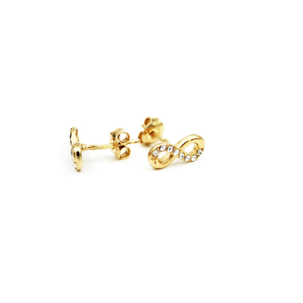 Earrings, 925 Sterling Silver, Infinity, Cubic Zirconia, Gold Plated