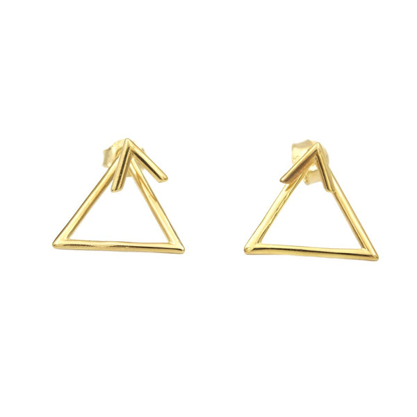 Earrings, 925 Sterling Silver, Triangles, Gold Plated