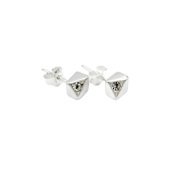 Earrings, 925 Sterling Silver, Cubic Zirconia, Cube, Stud Earrings