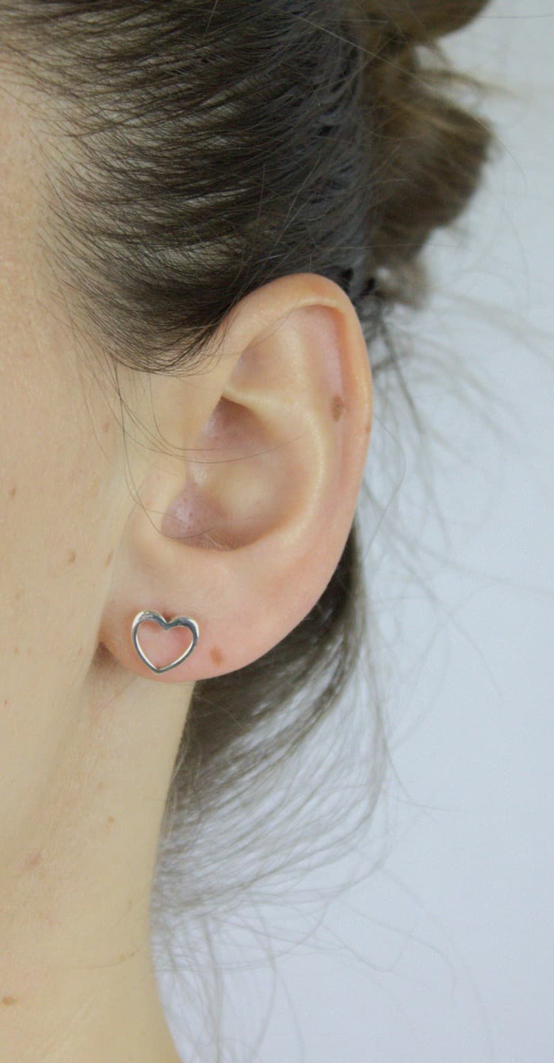 Earrings, 925 Sterling Silver, Open Heart, Stud