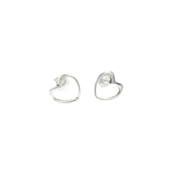 Earrings, 925 Sterling Silver, Open Heart, Stud