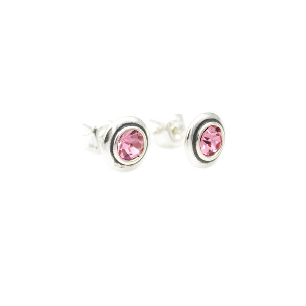 Earrings, 925 Sterling Silver, Pink Cubic Zirconia, Stud