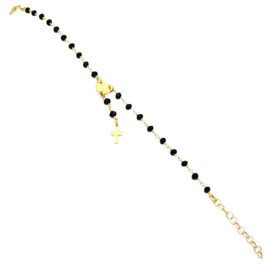 Bracelet, 925 Sterling Silver, Cross, Cubic Zirconia, Gold Plated