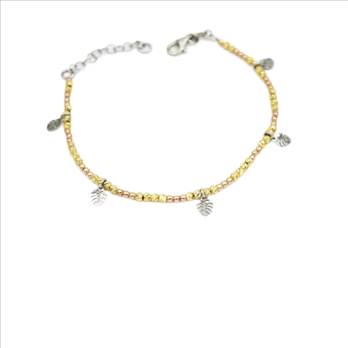 Bracelet 925 Sterling Silver, Ball, Monster Leaf, Gold Plated