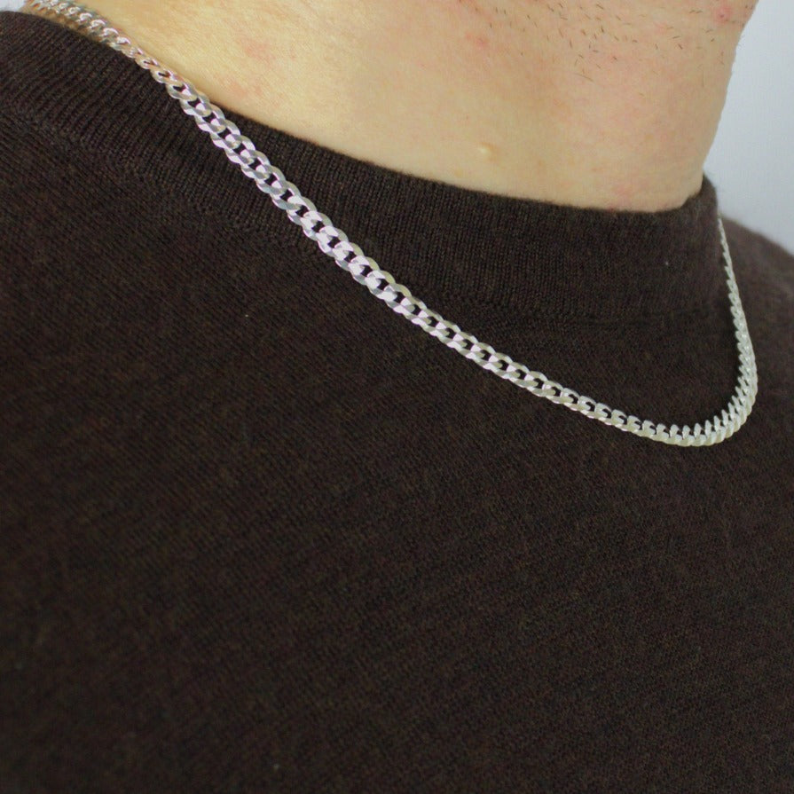 Chain 3 mm, 925 Sterling Silver, Panzer, Curb Chain, Unisex