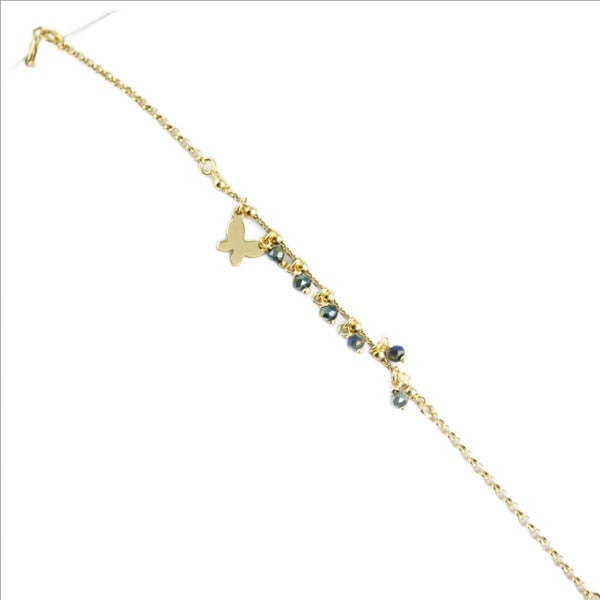 Bracelet 925 Sterling Silver, Butterfly, Cubic Zirconia, Topaz, Gold Plated