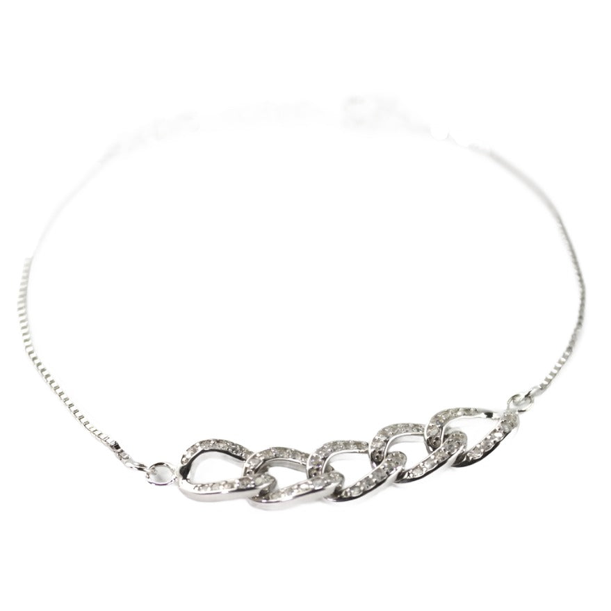 Bracelet 925 Sterling Silver, Cubic Zirconia, Links Chain