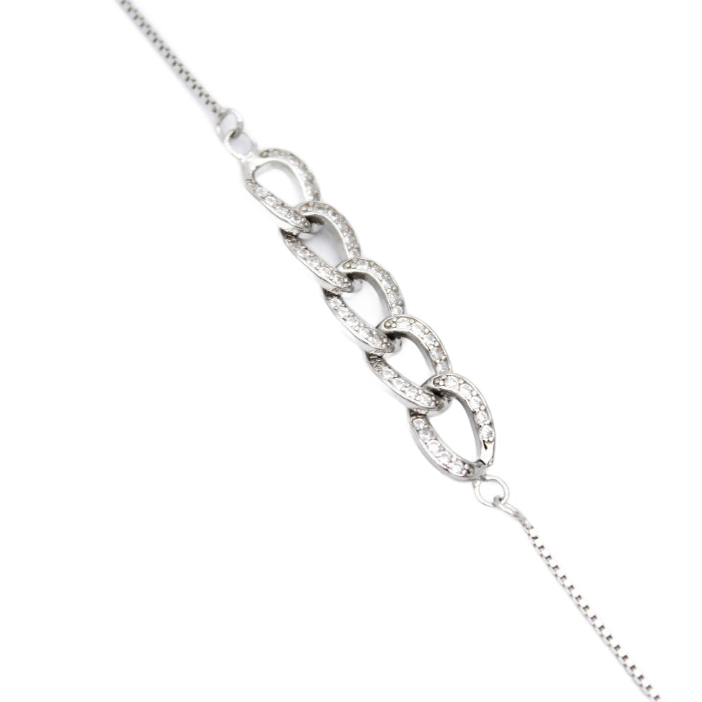 Bracelet 925 Sterling Silver, Cubic Zirconia, Links Chain