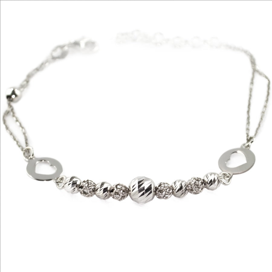 Bracelet 925 Sterling Silver, Open Heart, Ball, Openwork, Charm Bracelet