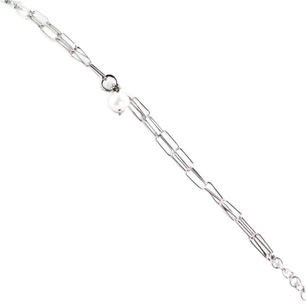 Bracelet, 925 Sterling Silver, Links Chain, Pearl