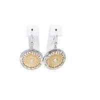 Earrings, 925 Sterling Silver, Openwork Sun with Cubic Zirconia, Gold Plated