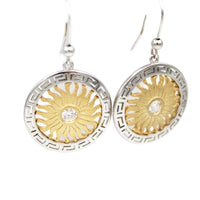 Earrings, 925 Sterling Silver, Openwork Sun with Cubic Zirconia, Gold Plated