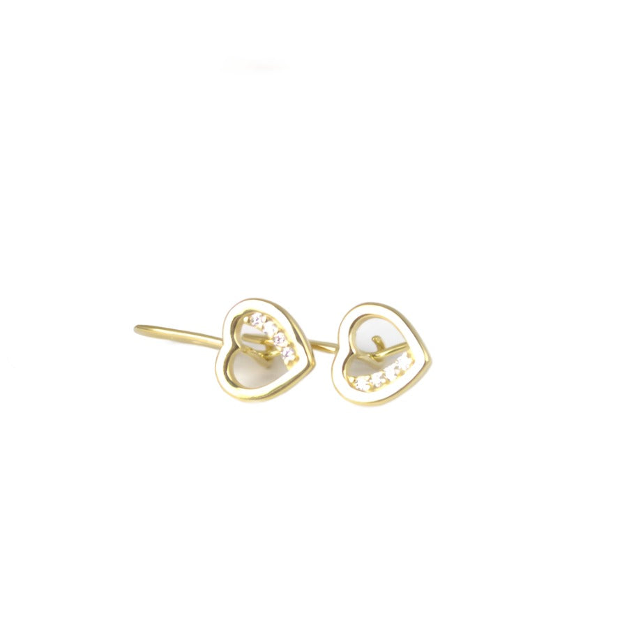 Earrings, 925 Sterling Silver, Open Heart with Cubic Zirconia, Gold Plated