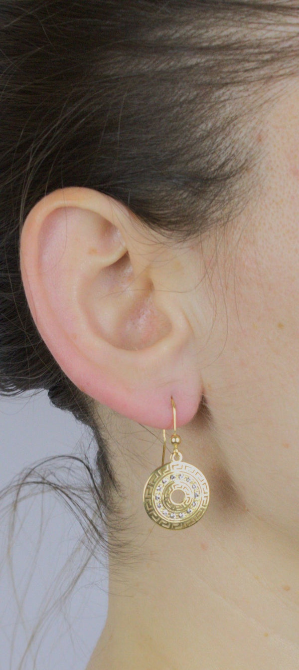 Earrings, 925 Sterling Silver, Cubic Zirconia, Openwork Circle, Gold Plated