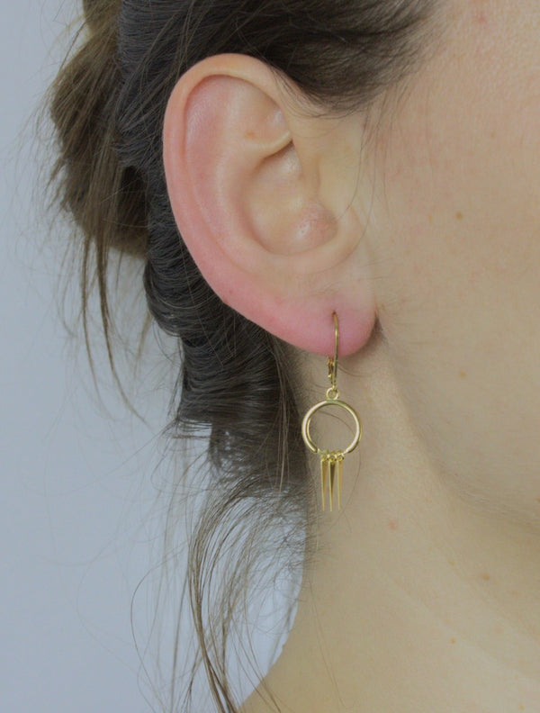 Earrings, 925 Sterling Silver, Drop circle, Gold plated