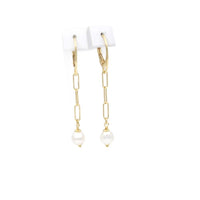 Earrings with Pearl, 925 Sterling Silver, Chain Links, Gold Plated