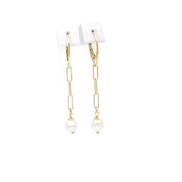 Earrings with Pearl, 925 Sterling Silver, Chain Links, Gold Plated