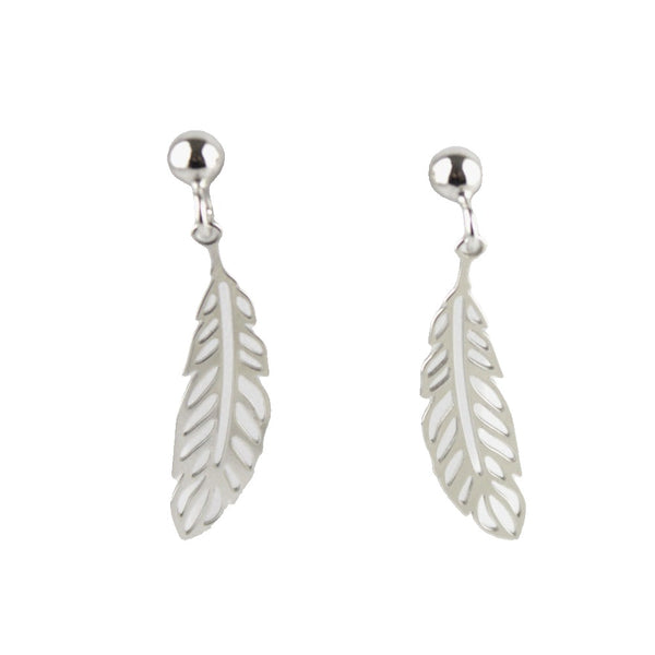 Earrings 925 Sterling Silver, Feather, Stud, Long