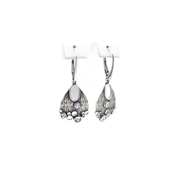 Earrings, 925 Sterling Silver, Oxidized with Cubic Zirconia, Openwork