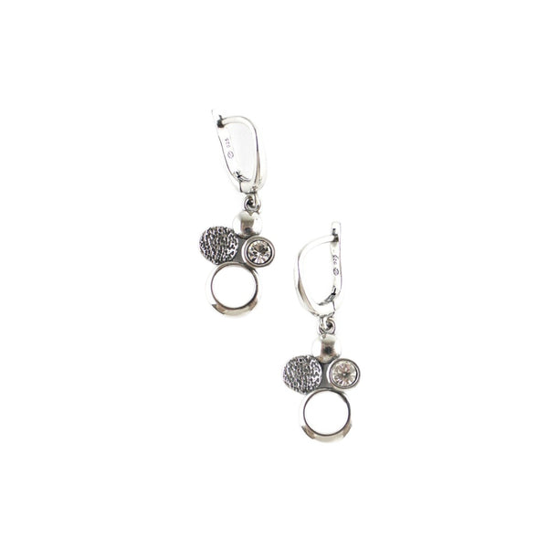 Earrings, 925 Sterling Silver, Cubic Zirconia, Drop, Circles, Oxidized