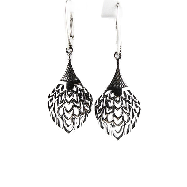 Earrings, 925 Sterling Silver, Drop, Oxidized, Peacock