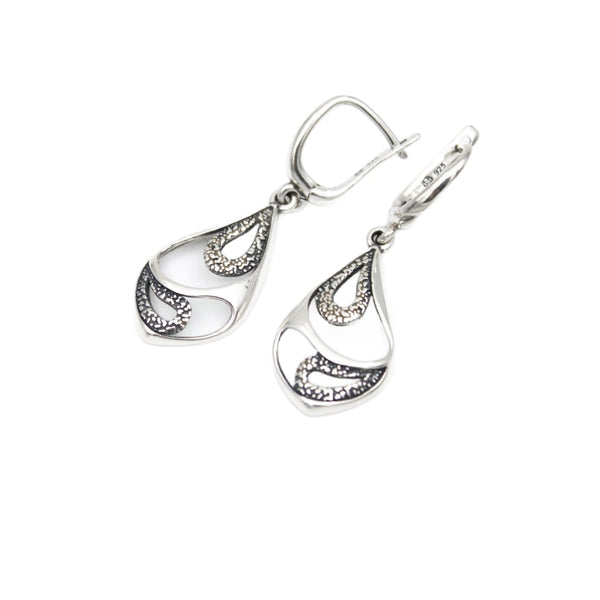 Earrings, 925 Sterling Silver, Openwork Tear, Oxidized