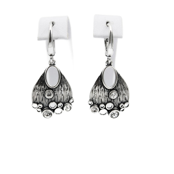 Earrings, 925 Sterling Silver, Openwork with Cubic Zirconia, Oxidized