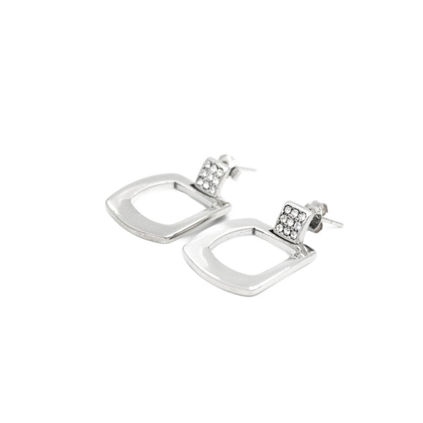 Earrings, 925 Sterling Silver, Open Square with Cubic Zirconia