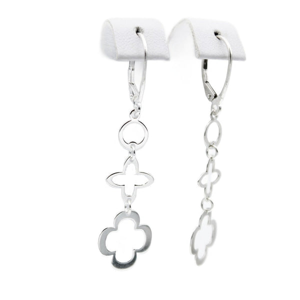 Earrings, 925 Sterling Silver, Open Flower, Drop Earrings