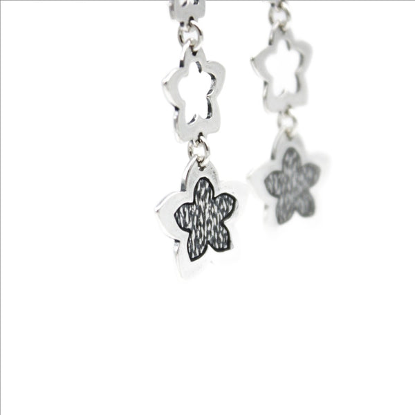 Earrings, 925 Sterling Silver, Flowers, Open, Oxidized Media 1 of 3