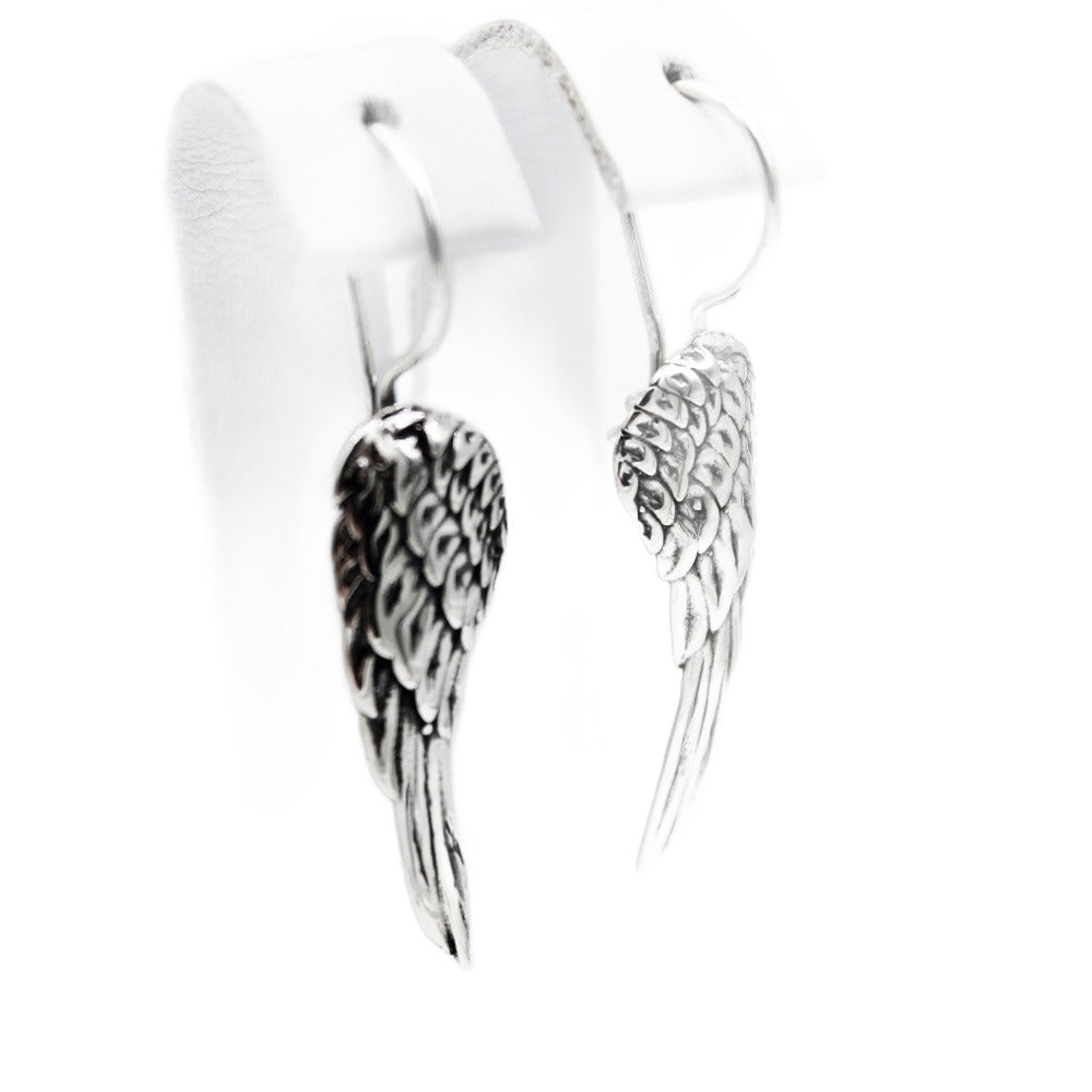 Earrings, 925 Sterling Silver, Drop Earrings, Angel Wings, Oxidized