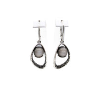 Earrings, 925 Sterling Silver, Moonstone, Oxidized