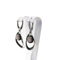 Earrings, 925 Sterling Silver, Moonstone, Oxidized